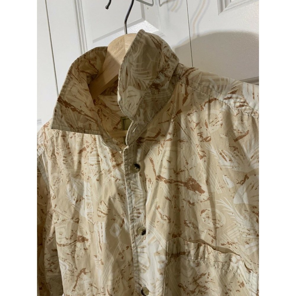 Joe Marlin Mens Hawaii Style Print Short Sleeve Sz L Button Shirt Tan‎